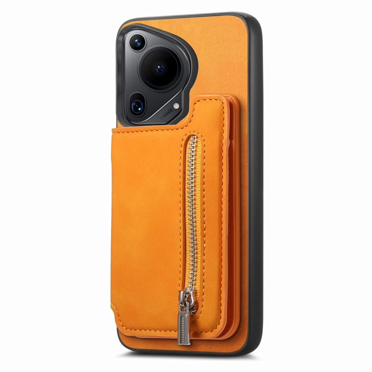 Funda para Teléfono Huawei Pura 70 Retro con Cremallera Magsafe y Tarjetero (Amarillo)