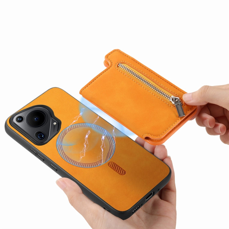 Funda para Teléfono Huawei Pura 70 Retro con Cremallera Magsafe y Tarjetero (Amarillo)