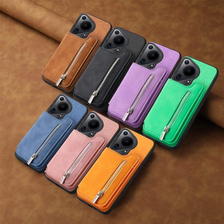 Funda para Teléfono Huawei Pura 70 Pro con Cremallera Magsafe, Tarjetero, Cartera (Marrón)