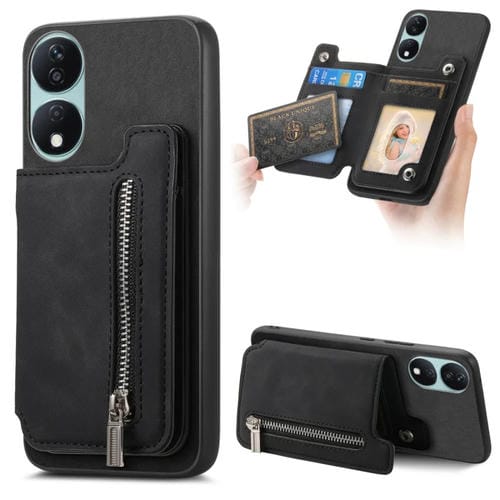 Funda para Teléfono con Cremallera Magsafe Retro para Honor X7B Play 8T 5G (Negra)