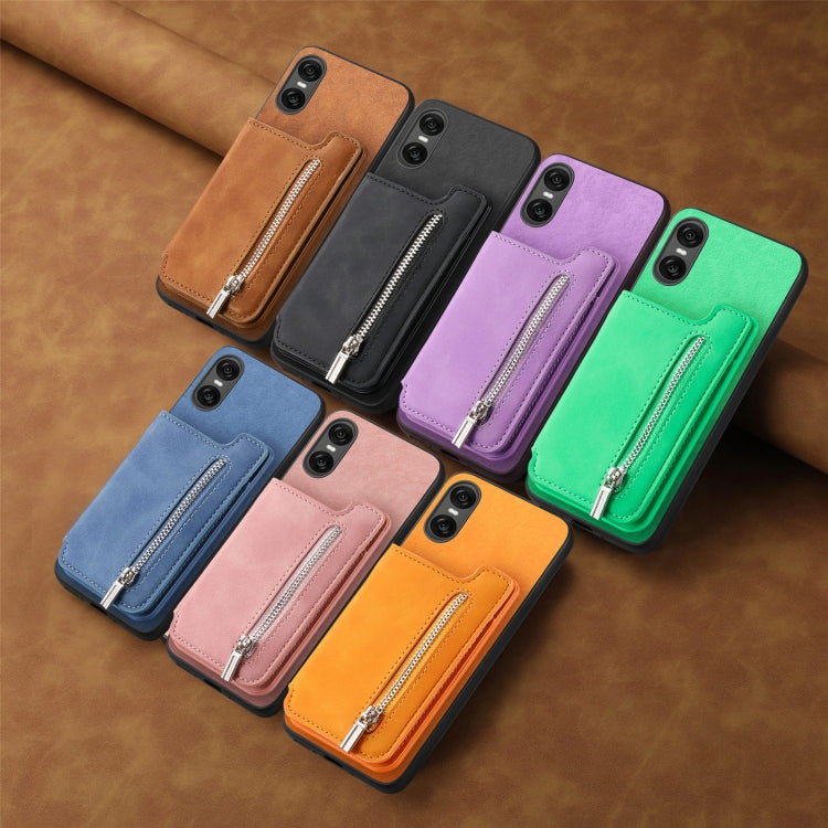 Funda para Teléfono Sony Xperia 10 V con Cremallera Retro Magsafe y Bolsillo para Tarjetas (Rosa)