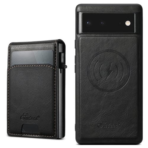 Funda para Google Pixel 6 Suteni H19 Oil Wax 2 en 1 con Tapa Extraíble, Ranuras para Tarjetas y Atril (Negra)