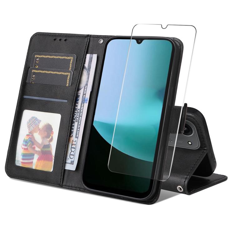 ENKAY - Funda para Redmi 15C 5G/4G EU (173,1 mm), tarjetero, textura de becerro, con protector de pantalla (negro)