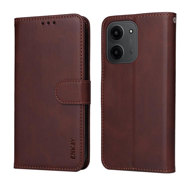 ENKAY - Funda para Redmi 15C 5G/4G EU (173,1 mm), tarjetero, textura de becerro, con protector de pantalla (negro)
