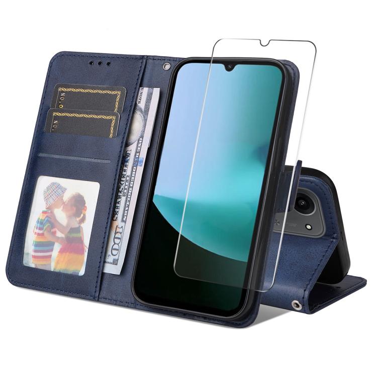 ENKAY - Funda para Redmi 15C 5G/4G EU (173,1 mm), tarjetero, textura de becerro, con protector de pantalla (azul)