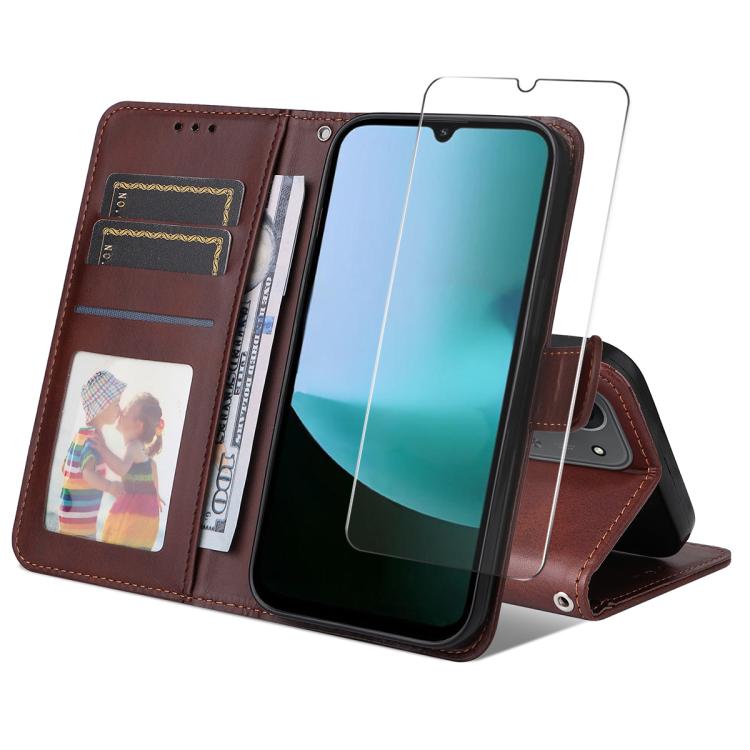 ENKAY - Funda para Redmi 15C 5G/4G EU (173,1 mm), diseño de tarjetero, textura de becerro, con protector de pantalla (marrón)