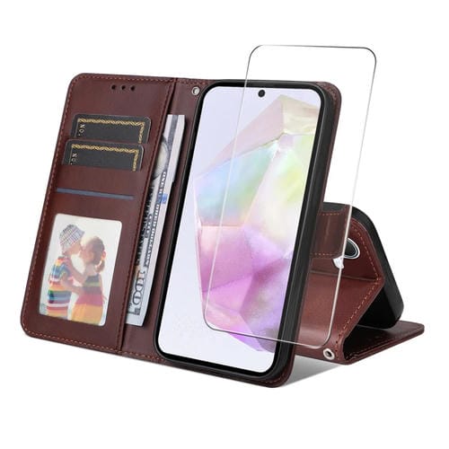 Funda Cuero Pu Enkay para Samsung Galaxy A36/A56 con Ranura Tarjeta y Película Pantalla (Marrón)