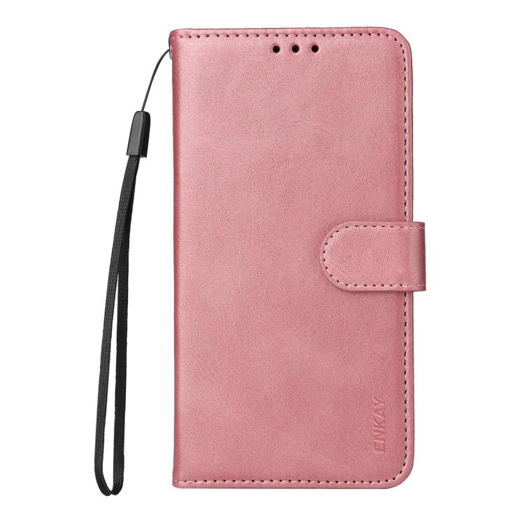 ENKAY - Funda de piel con textura de becerro y protector de pantalla para Samsung Galaxy M56 (rosa)