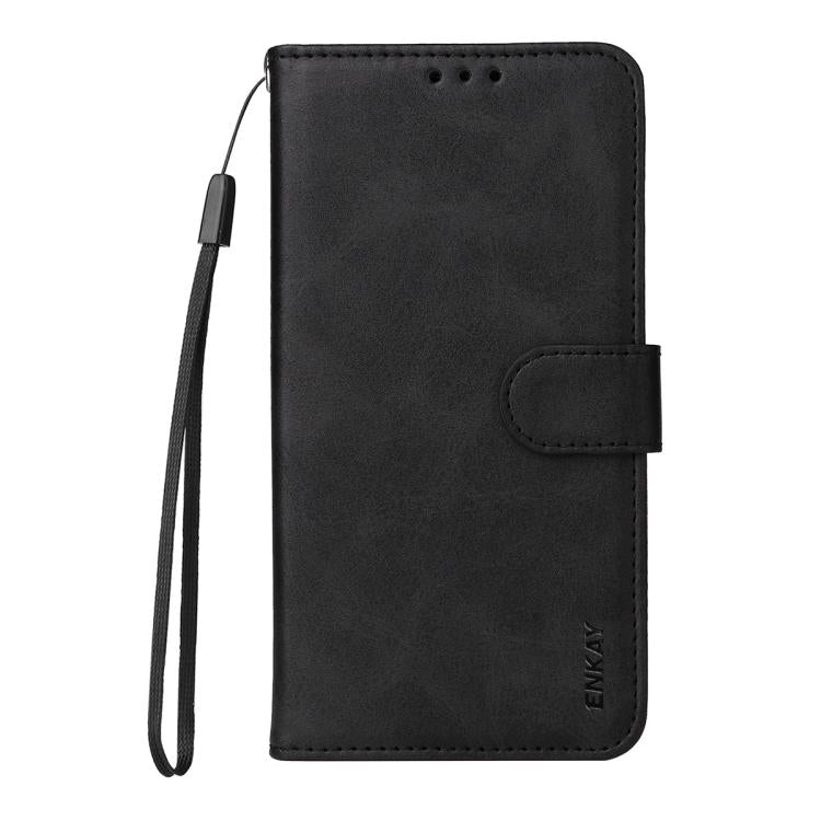 ENKAY - Funda de piel con textura de becerro y protector de pantalla para Samsung Galaxy M56 (negro)