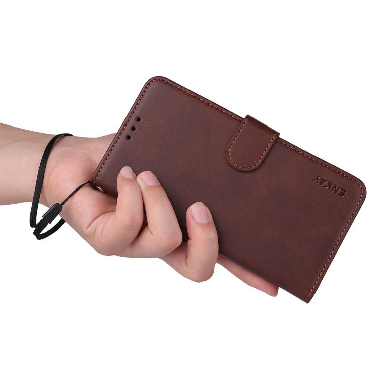 ENKAY - Funda de piel con textura de becerro y protector de pantalla para Samsung Galaxy M56 (negro)