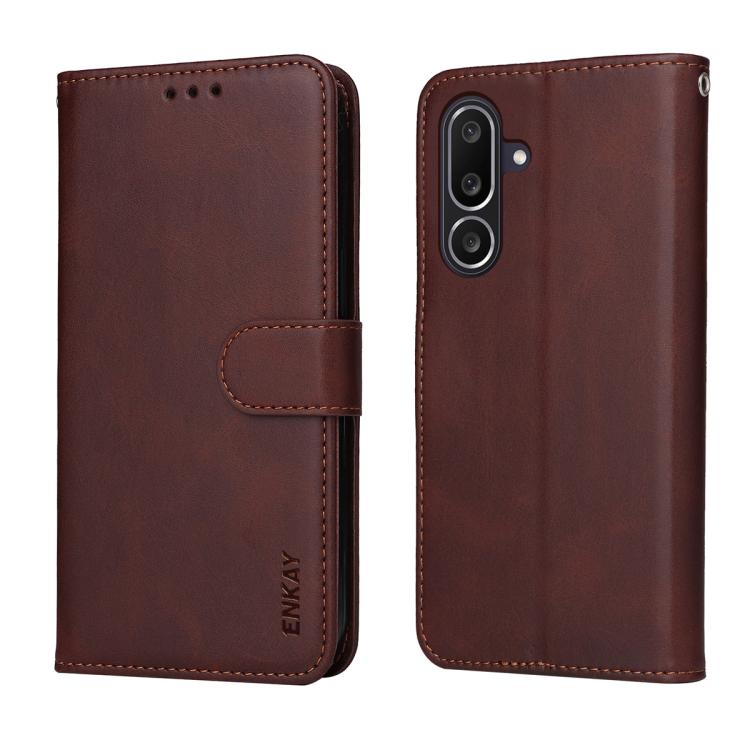 ENKAY - Funda de piel con textura de becerro y protector de pantalla para Samsung Galaxy M56 (negro)