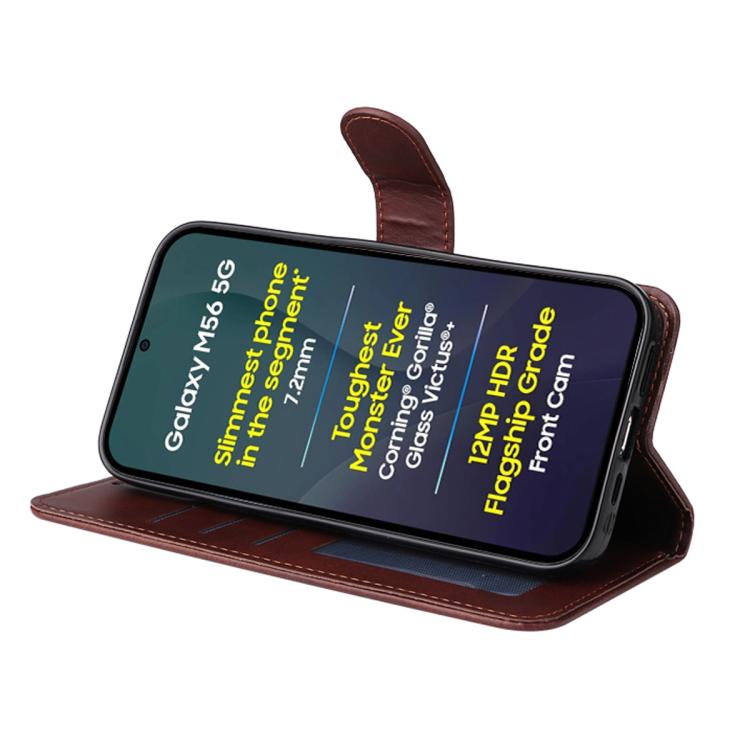 ENKAY - Funda de piel con textura de becerro y protector de pantalla para Samsung Galaxy M56 (negro)