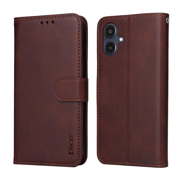 ENKAY - Funda de piel con textura de becerro y protector de pantalla para Samsung Galaxy A07 (azul)