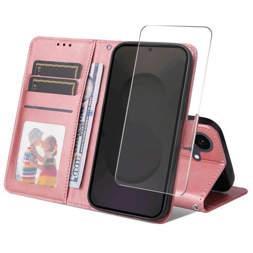 ENKAY - Funda de piel con textura de becerro y protector de pantalla para Samsung Galaxy S25 FE 5G (rosa)