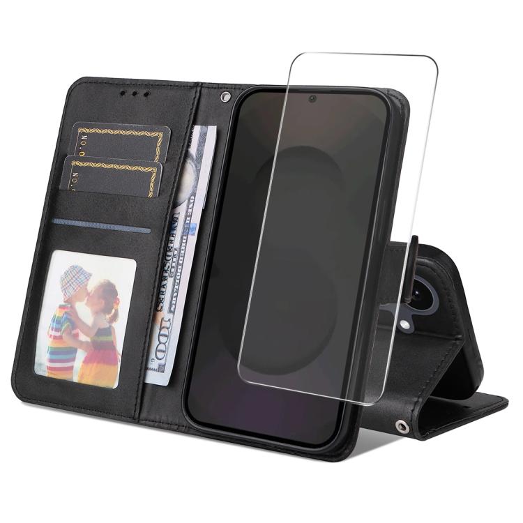 ENKAY - Funda de piel con textura de becerro y protector de pantalla para Samsung Galaxy S25 FE 5G (negro)