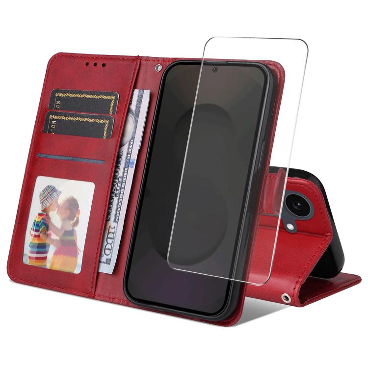 ENKAY - Funda de piel con textura de becerro y protector de pantalla para Samsung Galaxy S25 FE 5G (rojo)