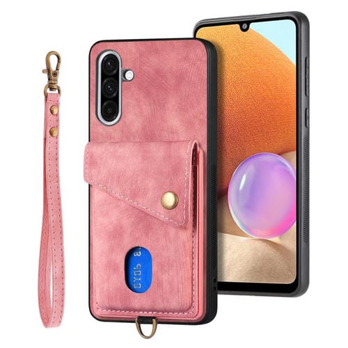 Funda de Cuero Plegable con Correa para Samsung Galaxy A36 con Tarjetero (Rosa)