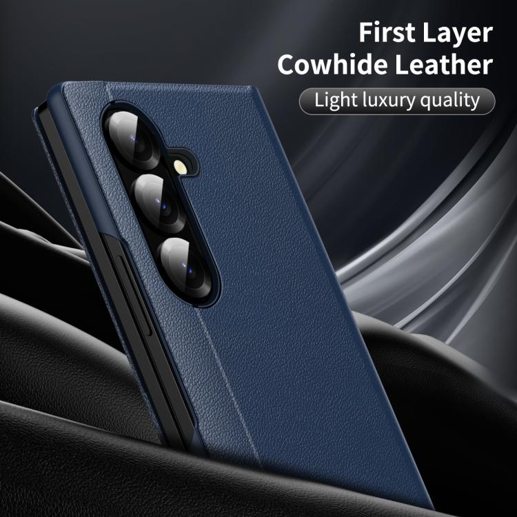 For Samsung Galaxy Z Fold7 5G Smart View Window Leather Phone Case with Card Slot(Blue)
