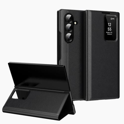 For Samsung Galaxy Z Fold7 5G Smart View Window Leather Phone Case with Card Slot(Black)