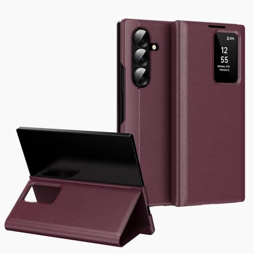 For Samsung Galaxy Z Fold7 5G Smart View Window Leather Phone Case with Card Slot(Red)