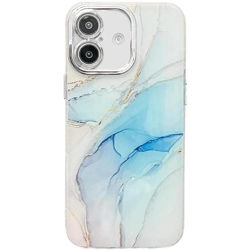 Funda para Teléfono iPhone 16 Textura Mármol Galvanizado (Azul Claro)