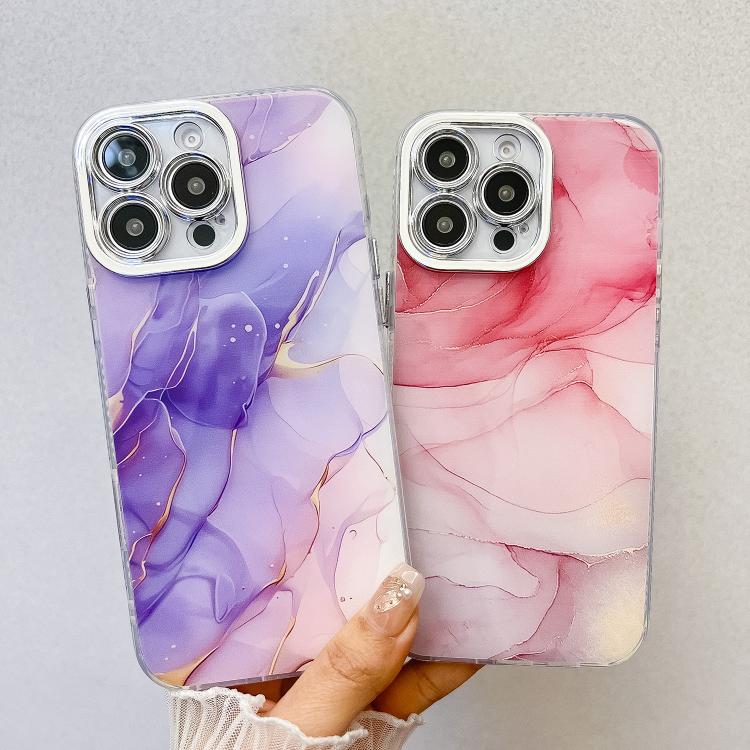 Funda para Teléfono iPhone 15 Pro Max Textura Mármol Galvanizado (Púrpura Rosa)