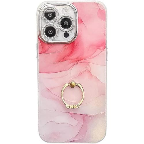 Funda para Teléfono iPhone 16 Pro Max Soporte de Anillo Textura Mármol Galvanizado (Rosa S2)