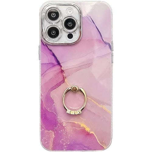 Funda para teléfono iPhone 16 Pro Max con soporte de anillo y textura de mármol galvanizado (Dorado, Morado, Rojo)