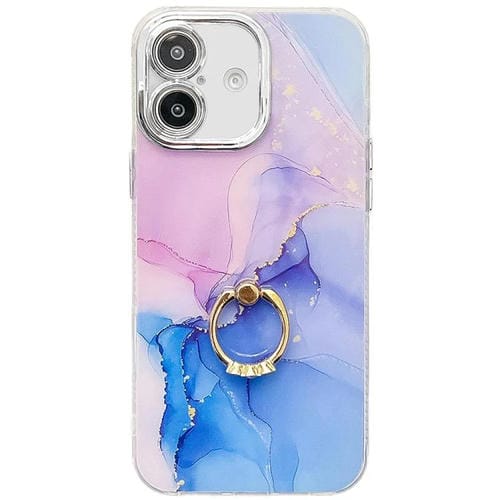 Funda para Teléfono iPhone 16 Plus Soporte de Anillo Textura Mármol Galvanizado (Púrpura, Azul)