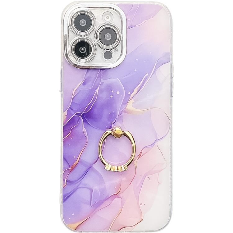 Funda para Teléfono iPhone 14 Pro Soporte de Anillo Textura Mármol Galvanizado (Púrpura S3)
