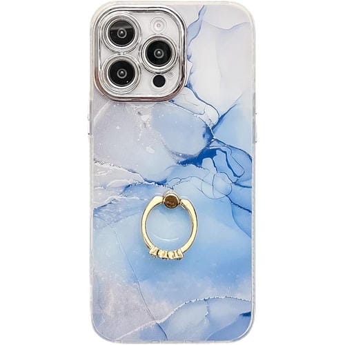 Funda para Teléfono iPhone 14 Pro Soporte de Anillo Mármol Galvanizado (Azul S11)
