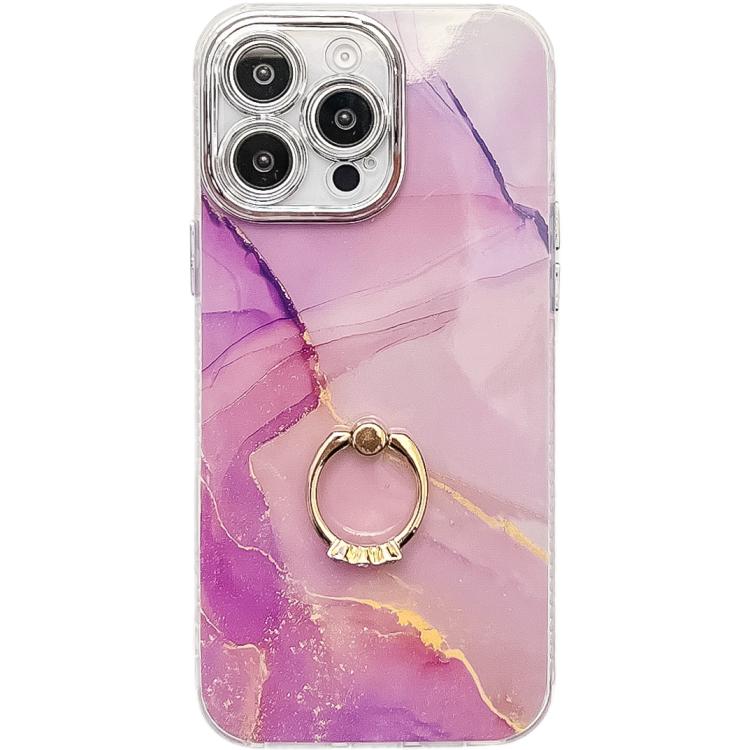 Funda para teléfono iPhone 14 Pro con soporte de anillo textura mármol galvanizado (Dorado, Morado, Rojo)