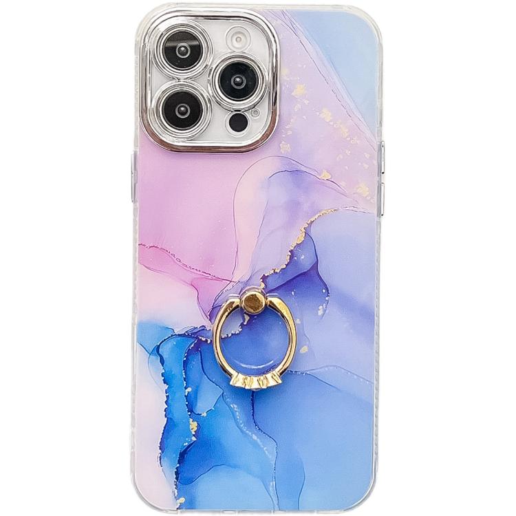 Funda para Teléfono iPhone 14 Pro Soporte de Anillo Textura Mármol Galvanizado (Púrpura, Azul)