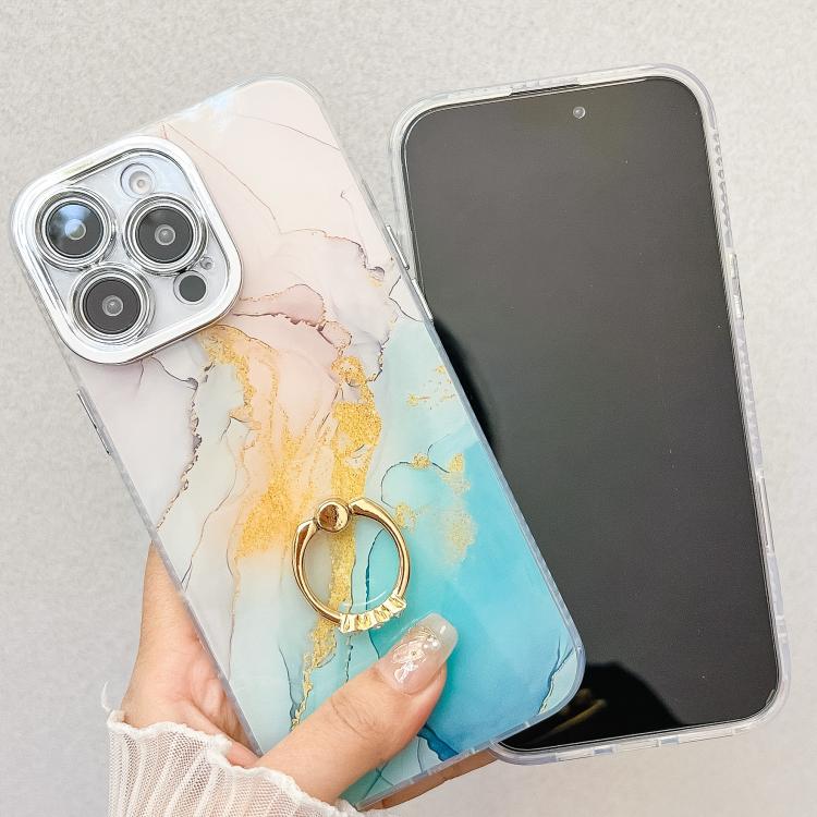 Funda para Teléfono con Soporte de Anillo Textura Mármol Galvanizado para iPhone 15 Pro Max (Rojo)