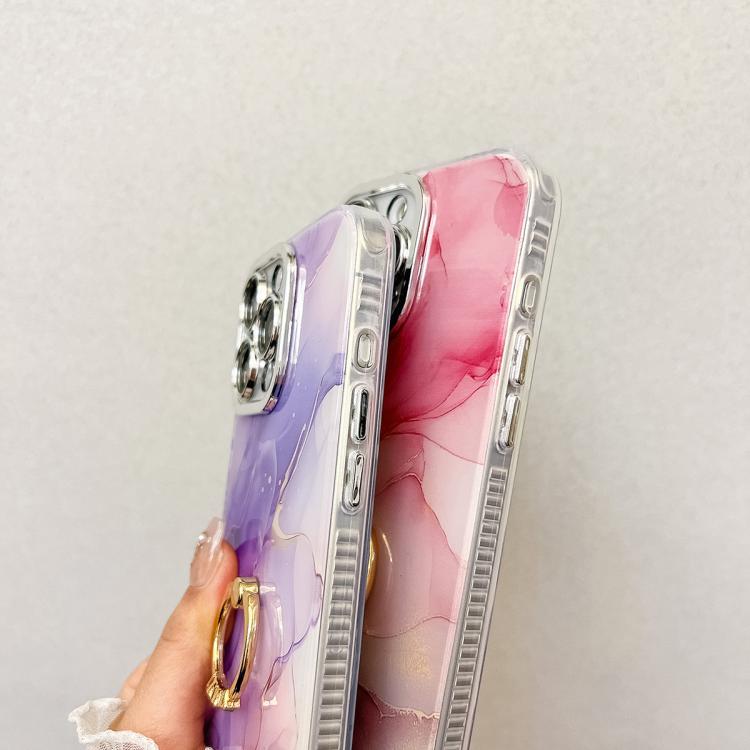 Funda para teléfono iPhone 15 Pro Max con soporte de anillo y textura de mármol galvanizado (Blanco S8)