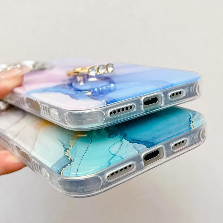 Funda para Teléfono Apple iPhone 14 Pro con Soporte de Anillo y Textura Mármol Galvanizado (Púrpura Rosa)
