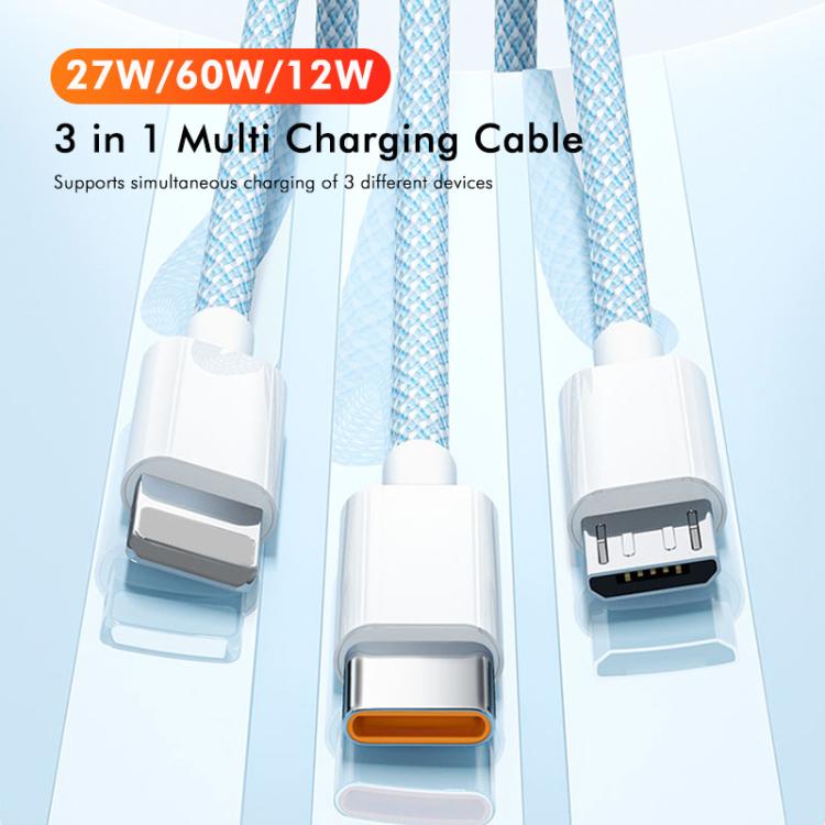 Cable de Datos USB a Micro USB 8 Pines Tipo C Enkay CB173 3 en 1 60 W (Blanco)