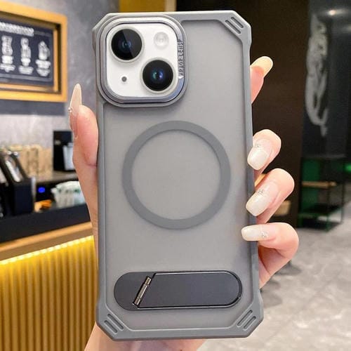 Funda para Teléfono PC Magsafe sin Marco Tacto de Piel Soporte Plegable para iPhone 13 (Gris)