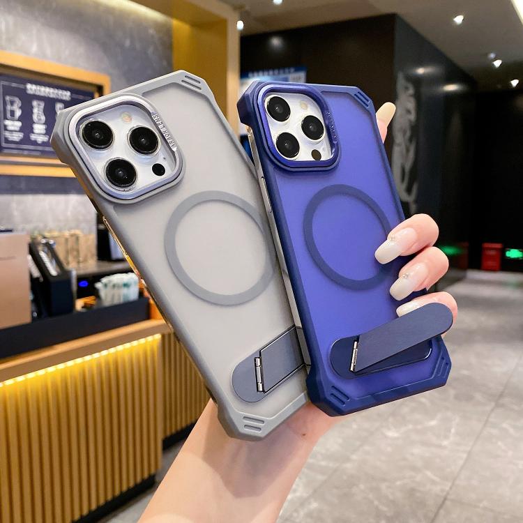 Funda para Teléfono PC Magsafe sin Marco con Tacto de Piel y Soporte Plegable para iPhone 14 Pro Max (Dorado del Desierto)