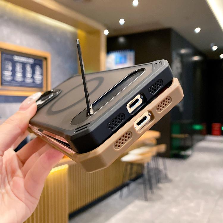 Funda para Teléfono PC Magsafe sin Marco Tacto de Piel Soporte Plegable para iPhone 14 Pro (Dorado del Desierto)