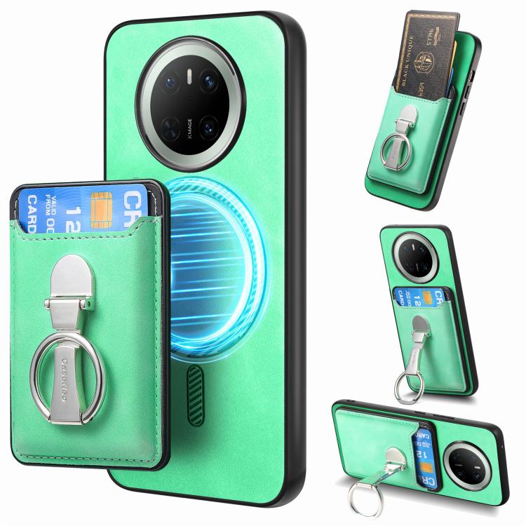 Estuche para Teléfono Huawei Mate 70 Magsafe con Soporte, Tarjetas y Anillo Plegable (Verde)
