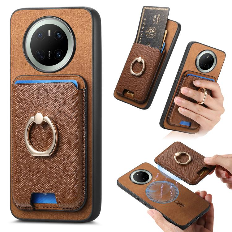 Funda para Teléfono Huawei Mate 70 con Ranuras para Tarjetas Inserción Vertical Cuero (Marrón)