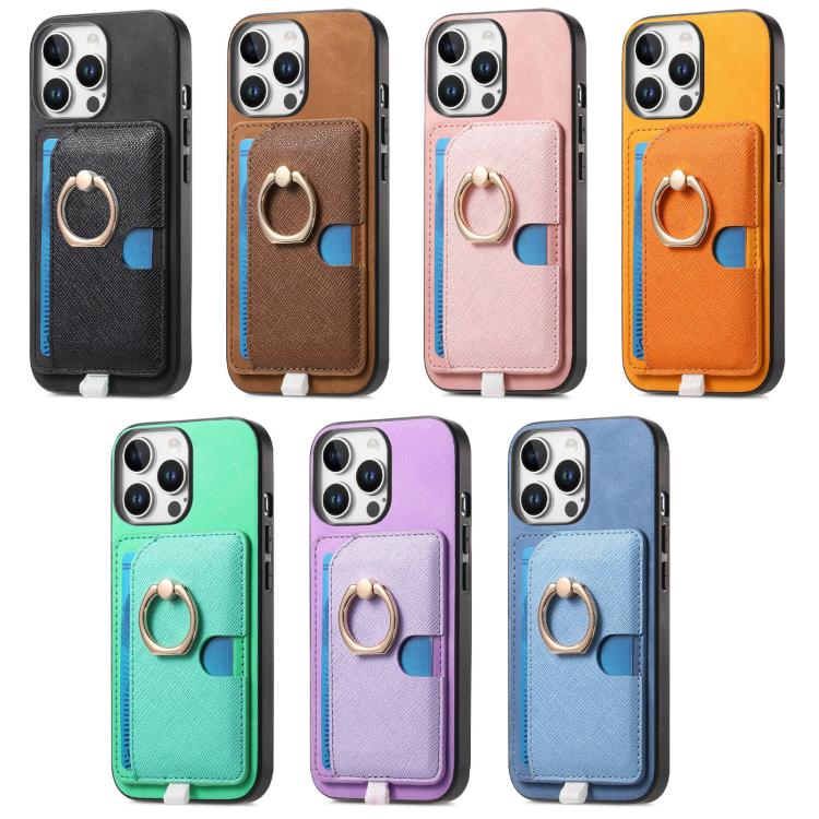 Funda para Teléfono Magsafe iPhone 12 Pro Max Anillo Lateral Cuero Cruz Retro (Amarillo)