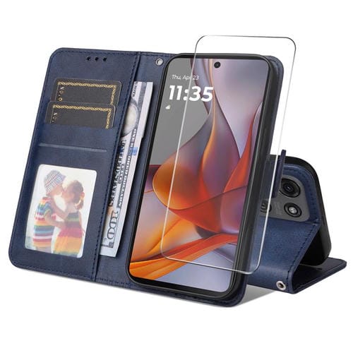 Funda para Motorola Moto G75 Enkay Textura Piel de Becerro con Tarjetero (Azul)