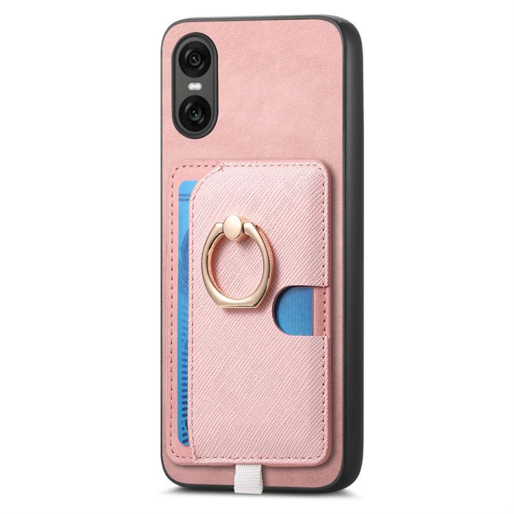 Estuche para Teléfono Sony Xperia 10 Vi con Ranuras para Tarjetas y Anillo Lateral (Rosa)
