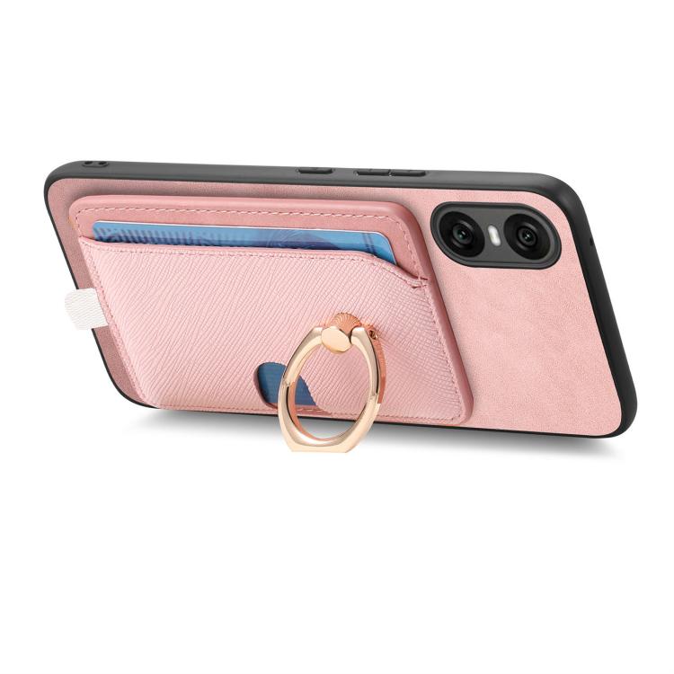 Estuche para Teléfono Sony Xperia 10 Vi con Ranuras para Tarjetas y Anillo Lateral (Rosa)