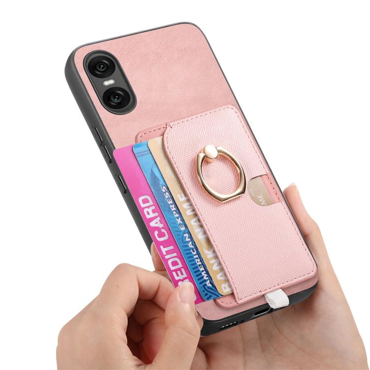 Estuche para Teléfono Sony Xperia 10 Vi con Ranuras para Tarjetas y Anillo Lateral (Rosa)