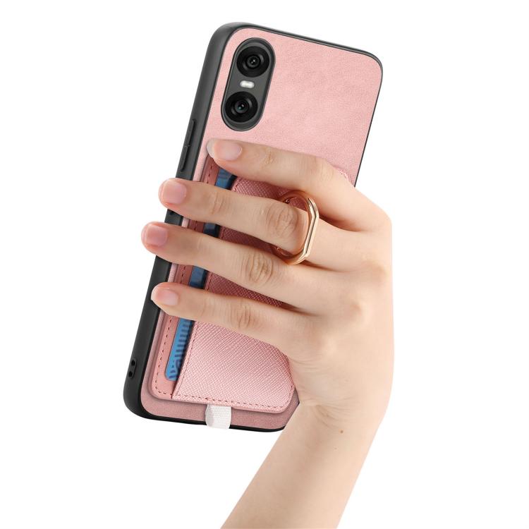 Estuche para Teléfono Sony Xperia 10 Vi con Ranuras para Tarjetas y Anillo Lateral (Rosa)