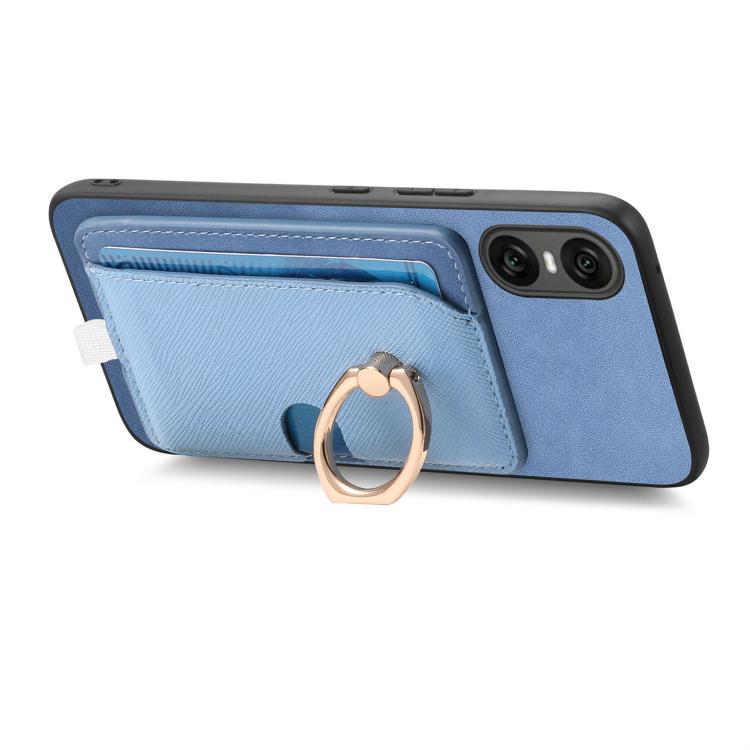 Estuche para Teléfono Sony Xperia 1 Vi con Ranuras para Tarjetas y Anillo Lateral (Azul)