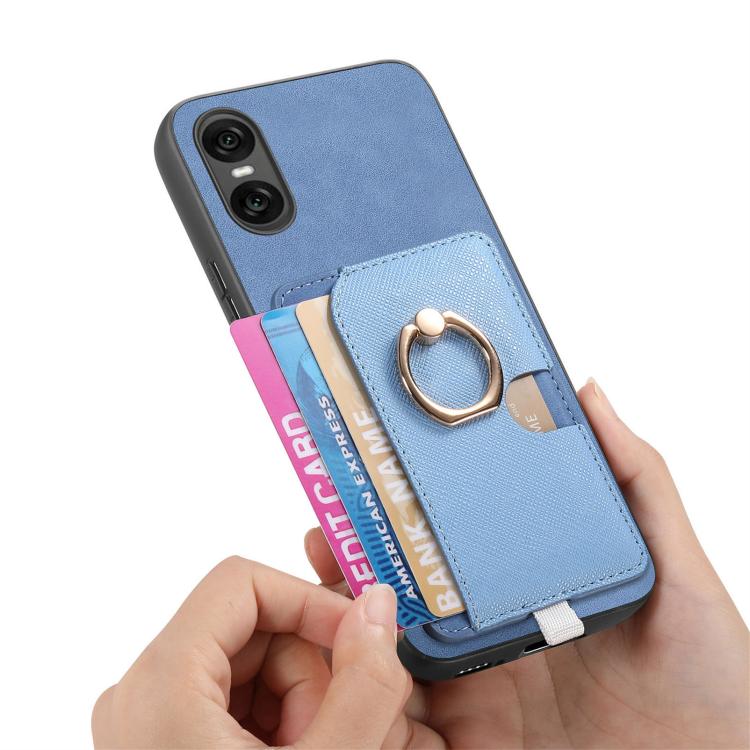 Estuche para Teléfono Sony Xperia 1 Vi con Ranuras para Tarjetas y Anillo Lateral (Azul)